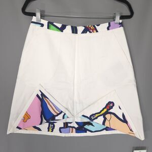 GILES DEACON Womens New Mini Skirt IT 42 US 6 White Cotton Art Print GL2001